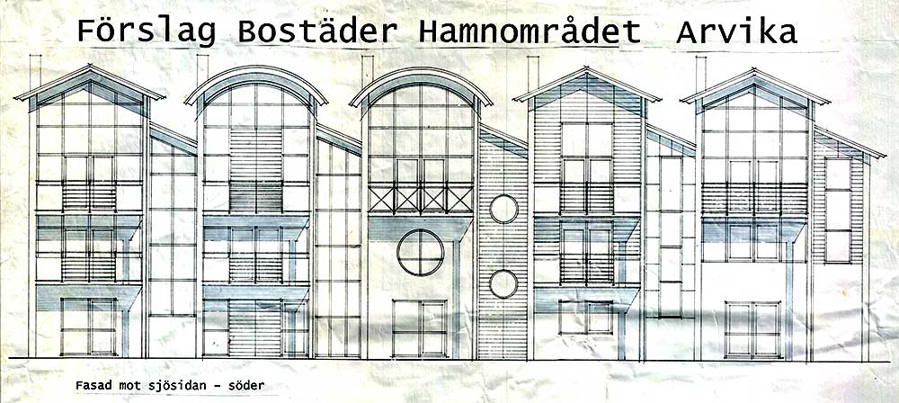 Skiss, förslag till bostäder, hamnområdet, Arvika